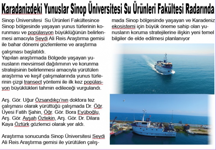 Karadanizdeki Yunuslar Sinop Üniversitesi Su Ürünleri Fakültesi Radarında