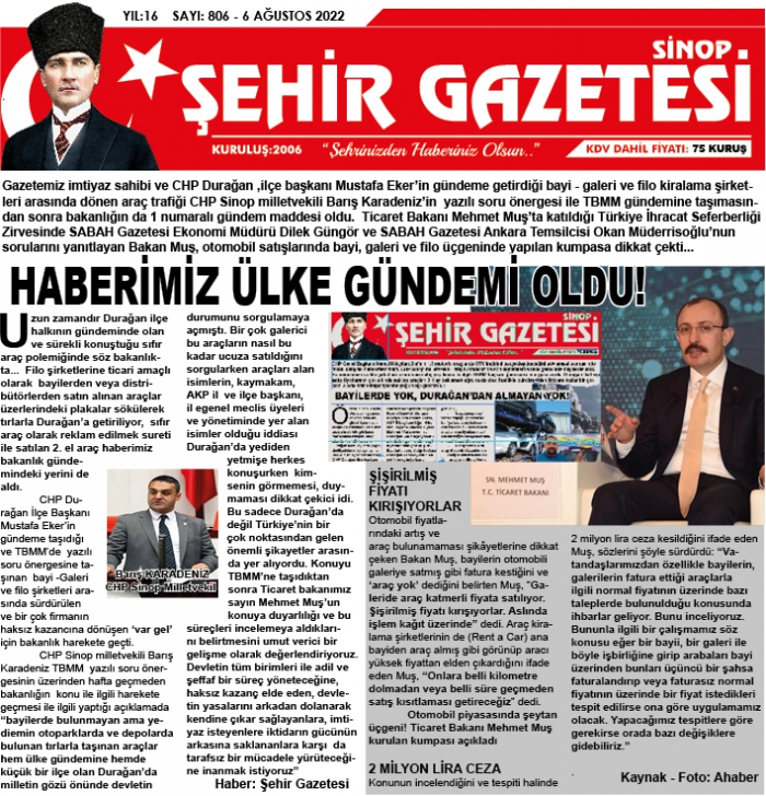 HABERİMİZ ÜLKE GÜNDEMİ OLDU!